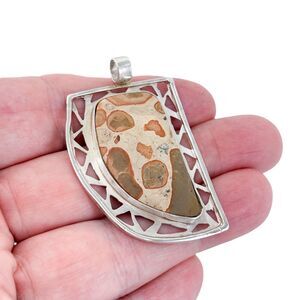 Vintage Sterling Silver 950 Openwork Frame Leopard Jasper Pendant